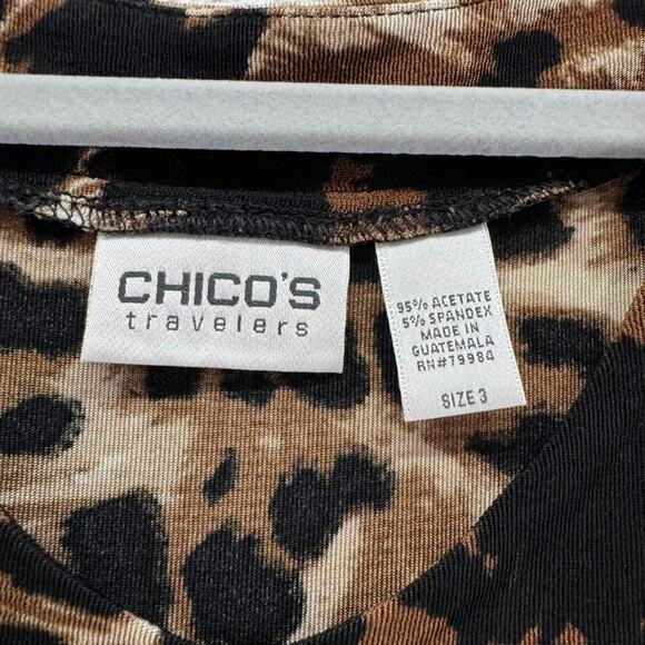 Chicos Travelers Top Womens 3 XL/16 Brown Animal Print Scoop Neck 3/4 Sleeve - Picture 2 of 12